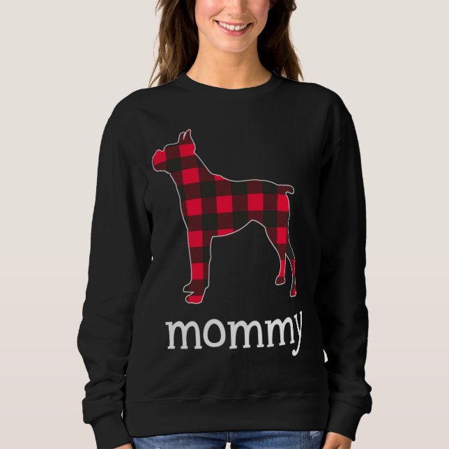 Red Plaid Mommy Boxer Dog Christmas Matching Famil Sweatshirt (Front)