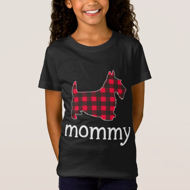 Red Plaid Mommy Scottie Dog Christmas Matching Fam T-Shirt (Front)