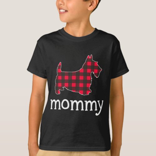 Red Plaid Mommy Scottie Dog Christmas Matching Fam T_Shirt