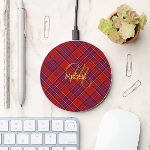 Red Plaid Monogrammed Wireless Charger