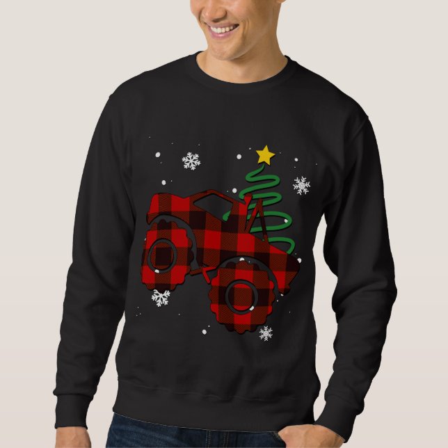 Red Plaid Monster Truck Buffalo Car Family Pajama  Sweatshirt (Front)