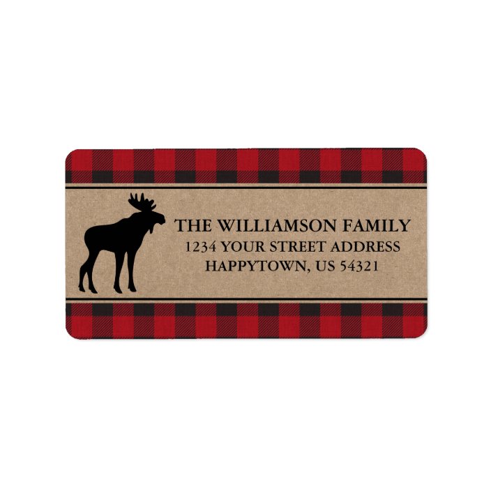 Red Plaid Moose Kraft Return Address Labels | Zazzle.com