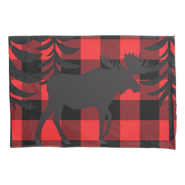 Red Plaid Moose Silhouette Pillow Case (Front)