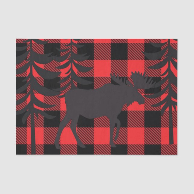 Red Plaid Moose Silhouette Tissue Paper (Front)