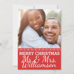 Red Plaid Mr & Mrs Christmas Photo Card