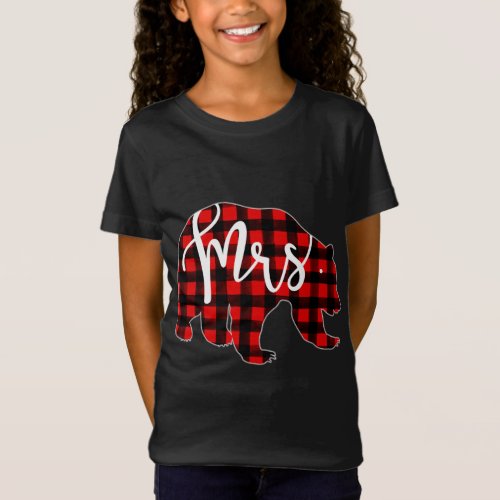 Red Plaid Mrs Bear Matching Pajama Newlywed Marrie T_Shirt