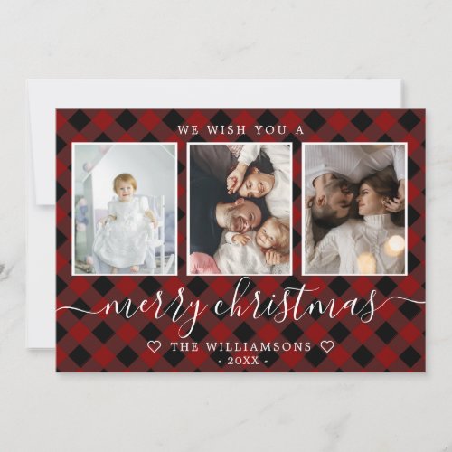 Red plaid multiphoto Christmas Card