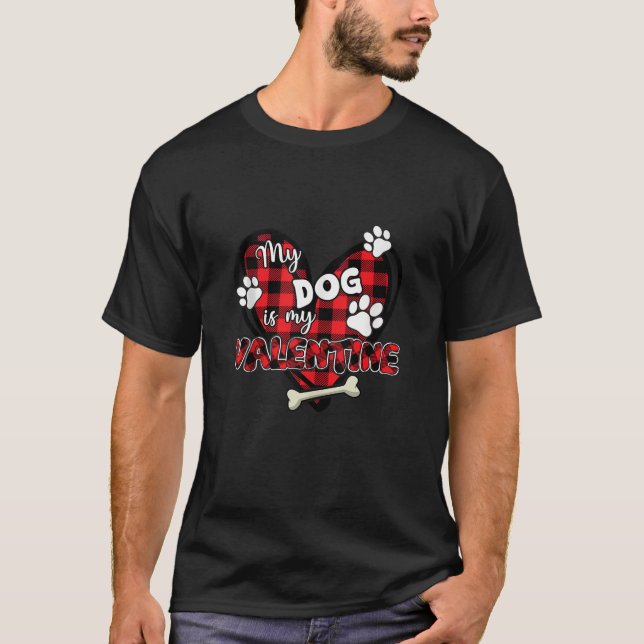 Red Plaid My Cute Dog Is My Valentine Puppy Owner  T-Shirt (Front)