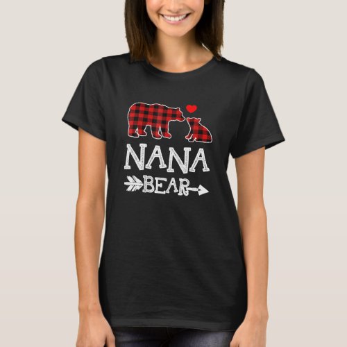 Red Plaid Nana Bear Christmas Pajama Matching T_Shirt