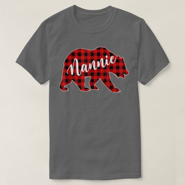 Red Plaid Nannie Bear Matching Buffalo Family Paja T-Shirt (Design Front)