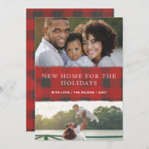 Red Plaid New Home for Holidays Photo Moving Holiday Card