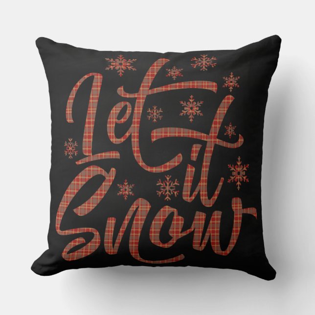 Red Plaid on Black Chalboard | Let It Snow Throw Pillow (Front)