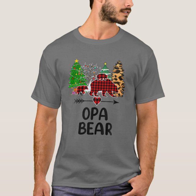 Red Plaid Opa Bear Matching Buffalo Pajama Family T-Shirt (Front)