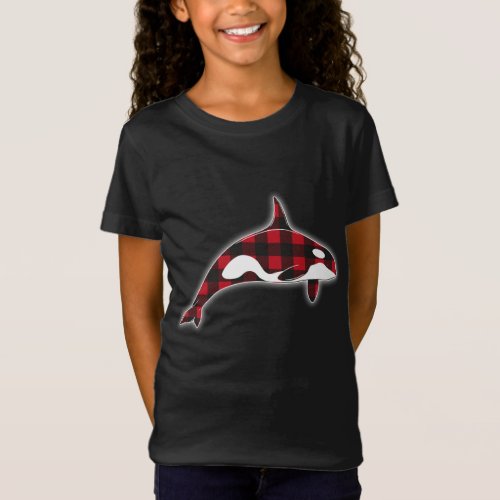 Red Plaid Orca Whales Lover Christmas Matching Fam T_Shirt