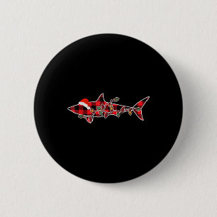 Red Plaid Pajama Shark Santa Hat Christmas Light Button