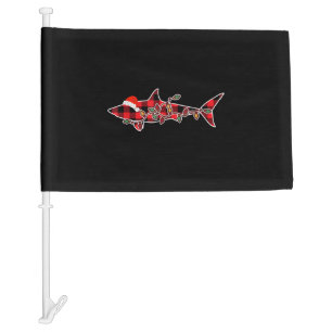 Red Plaid Pajama Shark Santa Hat Christmas Light Car Flag