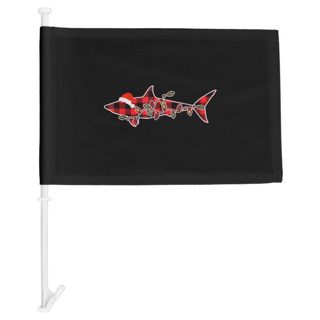 Red Plaid Pajama Shark Santa Hat Christmas Light Car Flag (Front)