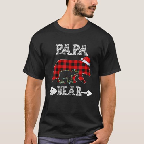Red Plaid Papa Bear Kid Christmas Light Santa Hat T_Shirt