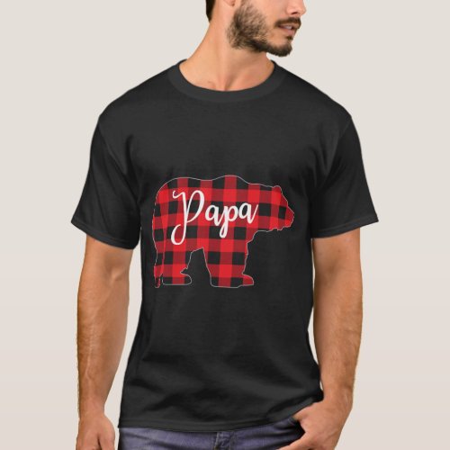 Red Plaid Papa Bear Matching Pajama Family Buffalo T_Shirt