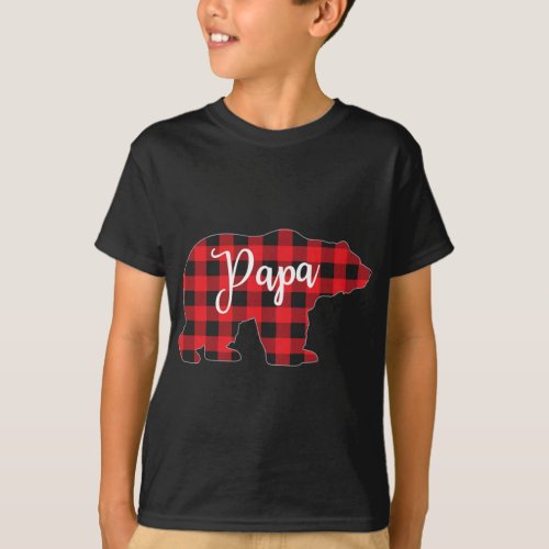 Red Plaid Papa Bear Matching Pajama Family Buffalo T_Shirt