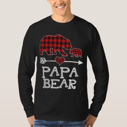 Red Plaid Papa Bear One Cub Matching Buffalo Pajam T_Shirt