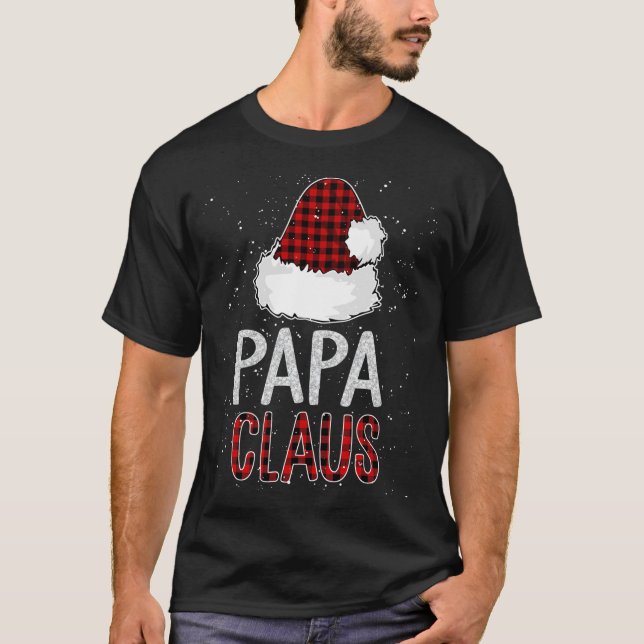 Red Plaid Papa Claus Design - Matching Family Funn T-Shirt (Front)
