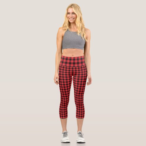 Red Plaid Pattern Capri Leggings