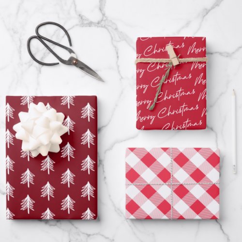 Red Plaid Pattern Christmas Wrapping Paper Sheets