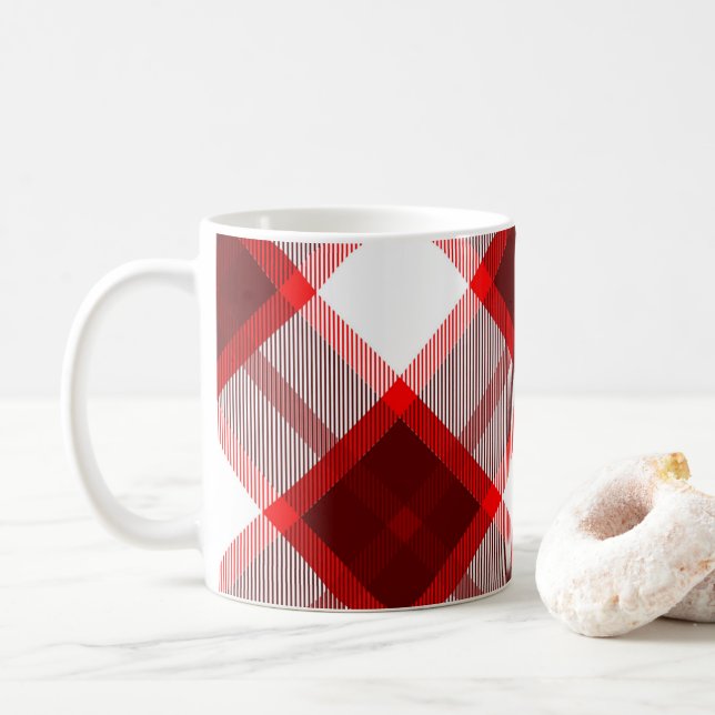 Red Plaid Pattern Coffee Mug (With Donut)