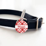 Red Plaid Pattern & Custom Pet Name And Number Pet ID Tag<br><div class="desc">Lovely red plaid pattern. The front has a personalizable text area for the name of the pet and on the back there is another personalizable text area for a phone number.</div>