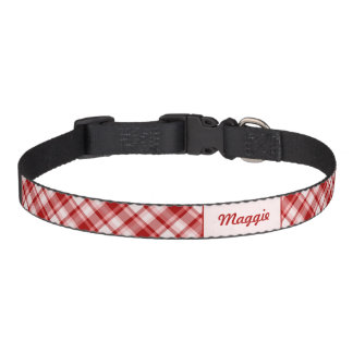 Red Plaid Pattern With Custom Pet Name Collar
