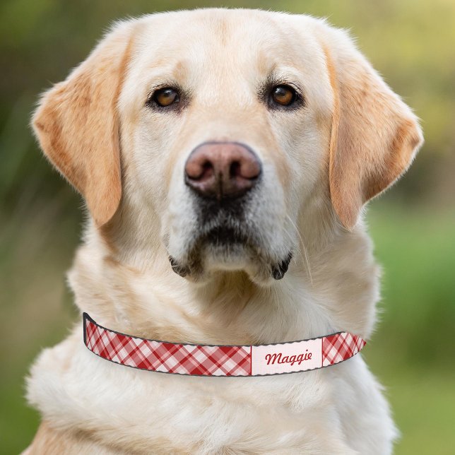 Red Plaid Pattern With Custom Pet Name Collar (Please note: This image is a digital mockup. The product may not be in scale.)