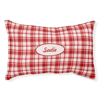 Red Plaid Pattern With Custom Pet Name Pet Bed
