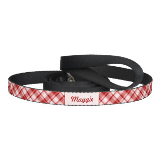 Red Plaid Pattern With Custom Pet Name Pet Leash