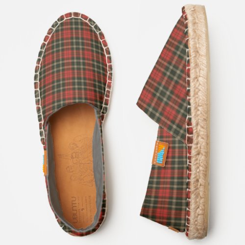 red plaid pattern with gray liner mens espadrilles
