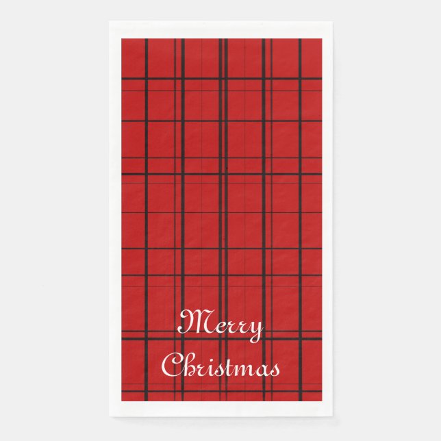 Red plaid pattern with white Merry Christmas text Paper Guest Towels (Front)