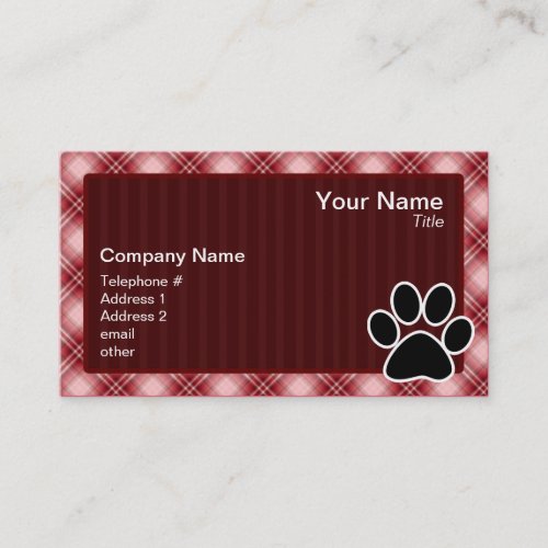 Red Plaid Paw Print Business Cards