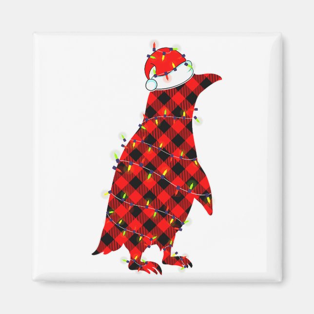 Red Plaid Penguin Christmas Lights Pajamas Adult K Magnet (Front)