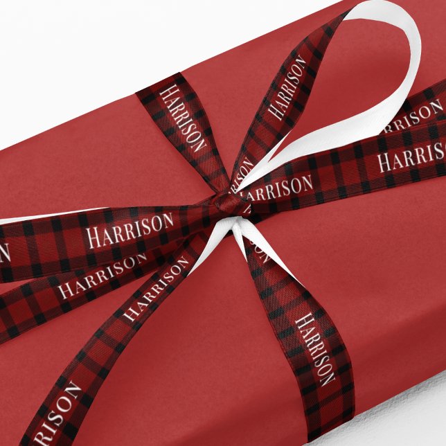 Red Plaid Personalized Christmas Gift Satin Ribbon (Creator Uploaded)