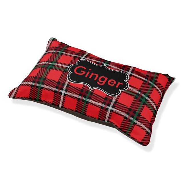 Red Plaid  - Personalized Pet Bed (Angled)