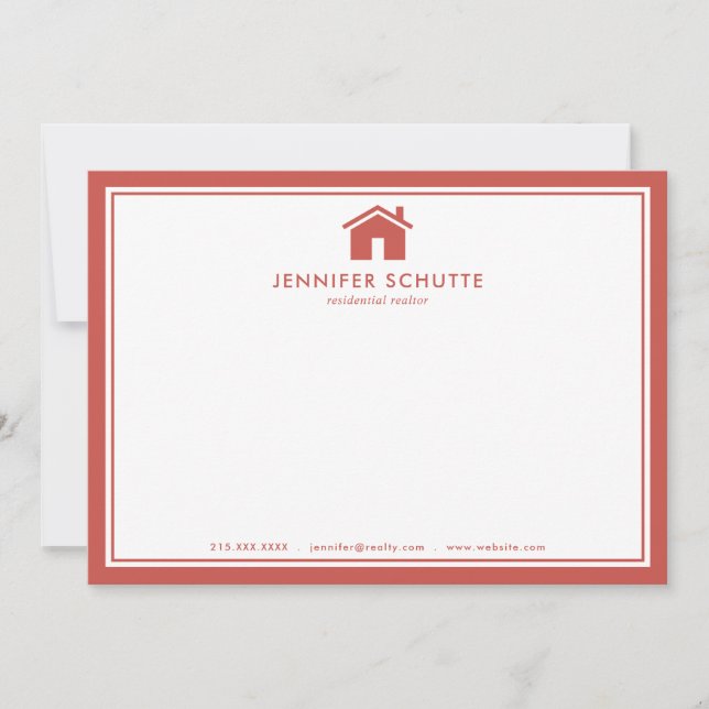Red Plaid Personalized Realtor Stationery Flat Note Card (Front)