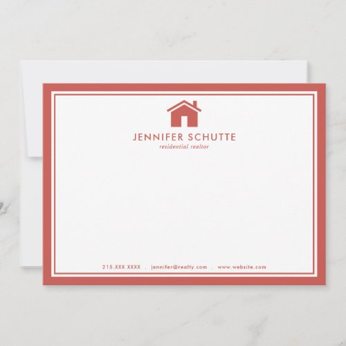 Red Plaid Personalized Realtor Stationery Flat Note Card