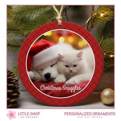 Red Plaid Pet Photo Ceramic Ornament