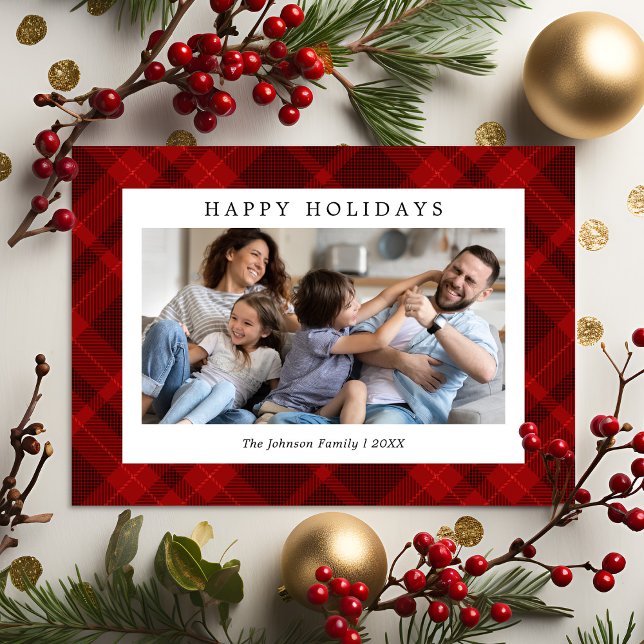 Red Plaid Photo Christmas Holiday Card (Creator Uploaded)