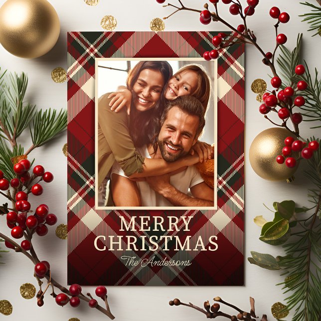 Red Plaid Photo Christmas Holiday Card (Creator Uploaded)