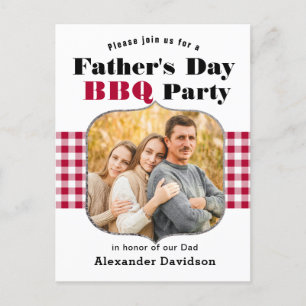 Red Plaid Photo Father's Day BBQ Invitation Postcard
