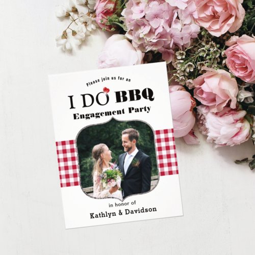 Red Plaid Photo I DO Engagement Party Invitation