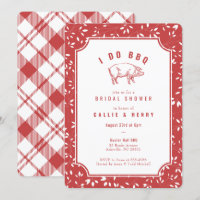 Red plaid pig I DO BBQ Bridal Shower Invitation