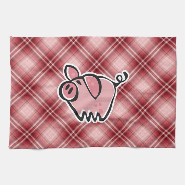 Red Plaid Pig Kitchen Towel (Horizontal)