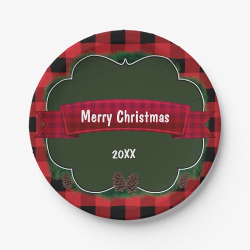 Red Plaid  Pinecones Rustic Holiday Party Plates